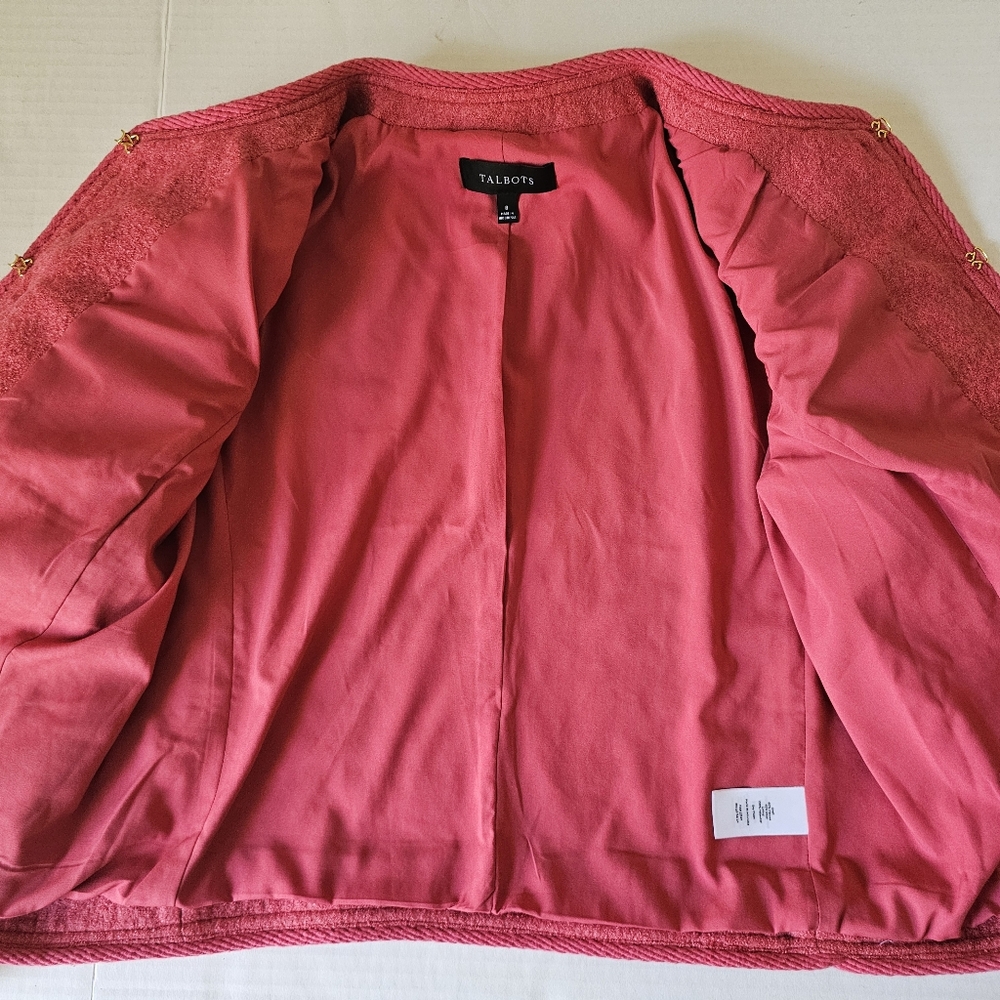 Talbots Berkshire Crop Jacket Blazer Size 8 Pink Coral Wool Blend - Picture 7 of 12